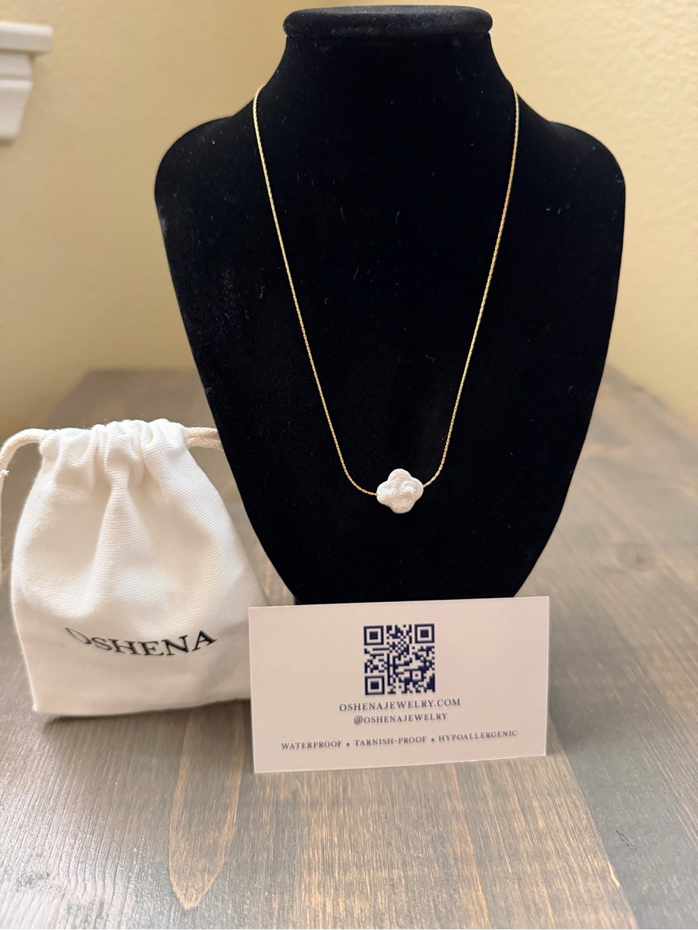 NWT Oshena Genuine Pearl Clover 18K Gold Plated Necklace 16-18”